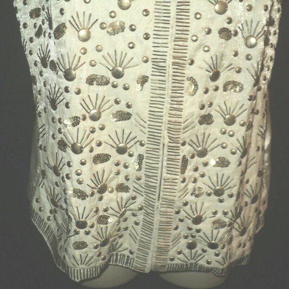 Chico's Vest Size 1, S-M Off White Satin Shimmer w/ Antique Gold Beads, Sequins - Picture 3 of 7